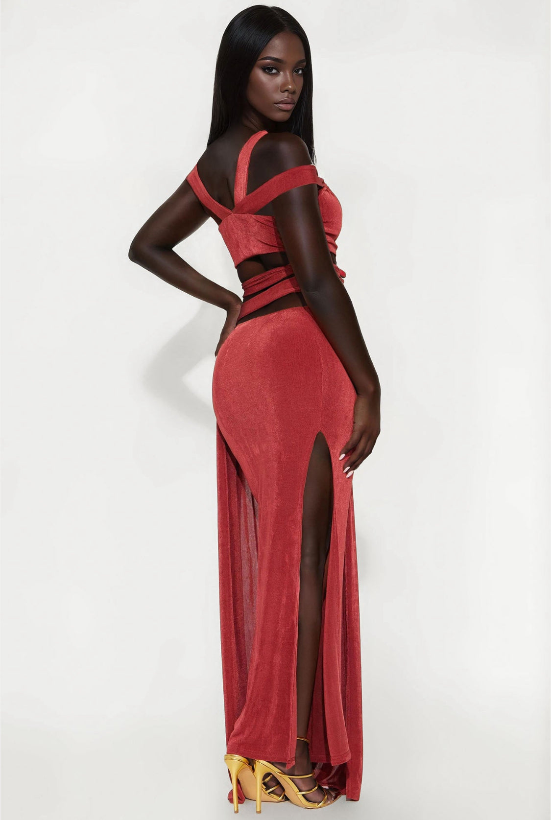 Lena Cut Out Summer Resort Dress (Rust Orange)