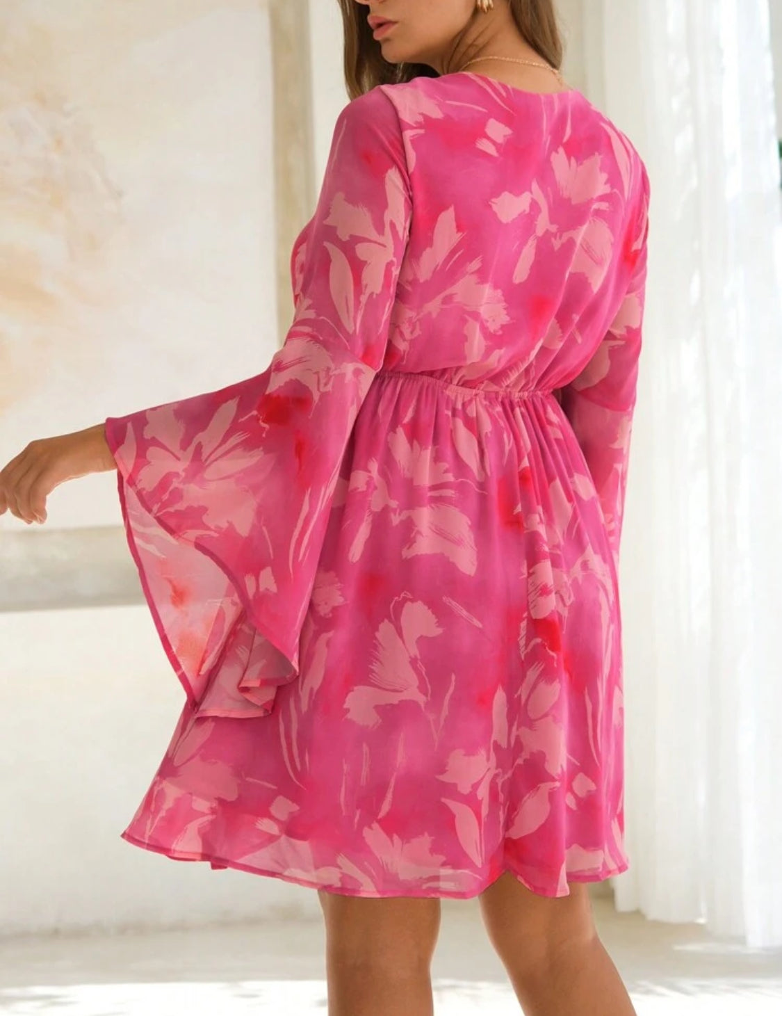 Holiday Summer Front Tied Floral Plus Size Dress (Pink)