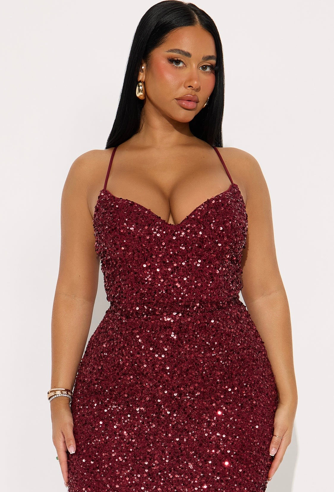 Uma Sequin Fluffy Bottom Maxi Dress (Burgundy)