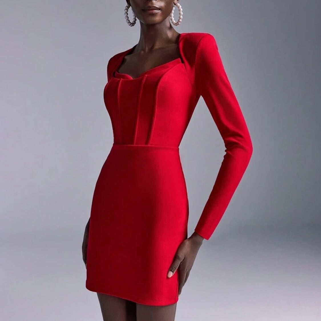 Paros Elegant Corset Waist Dress (Red)