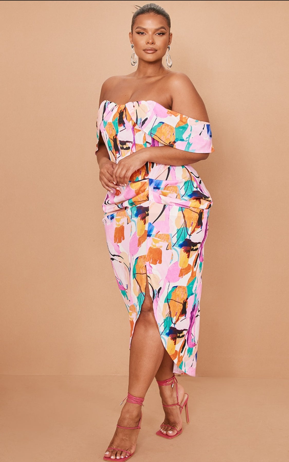 Printemps Floral Off Shoulder Dress (Pink)