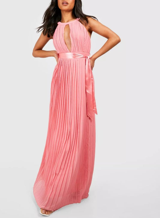 Margot Petite Pleated Halter Dress (Pink)