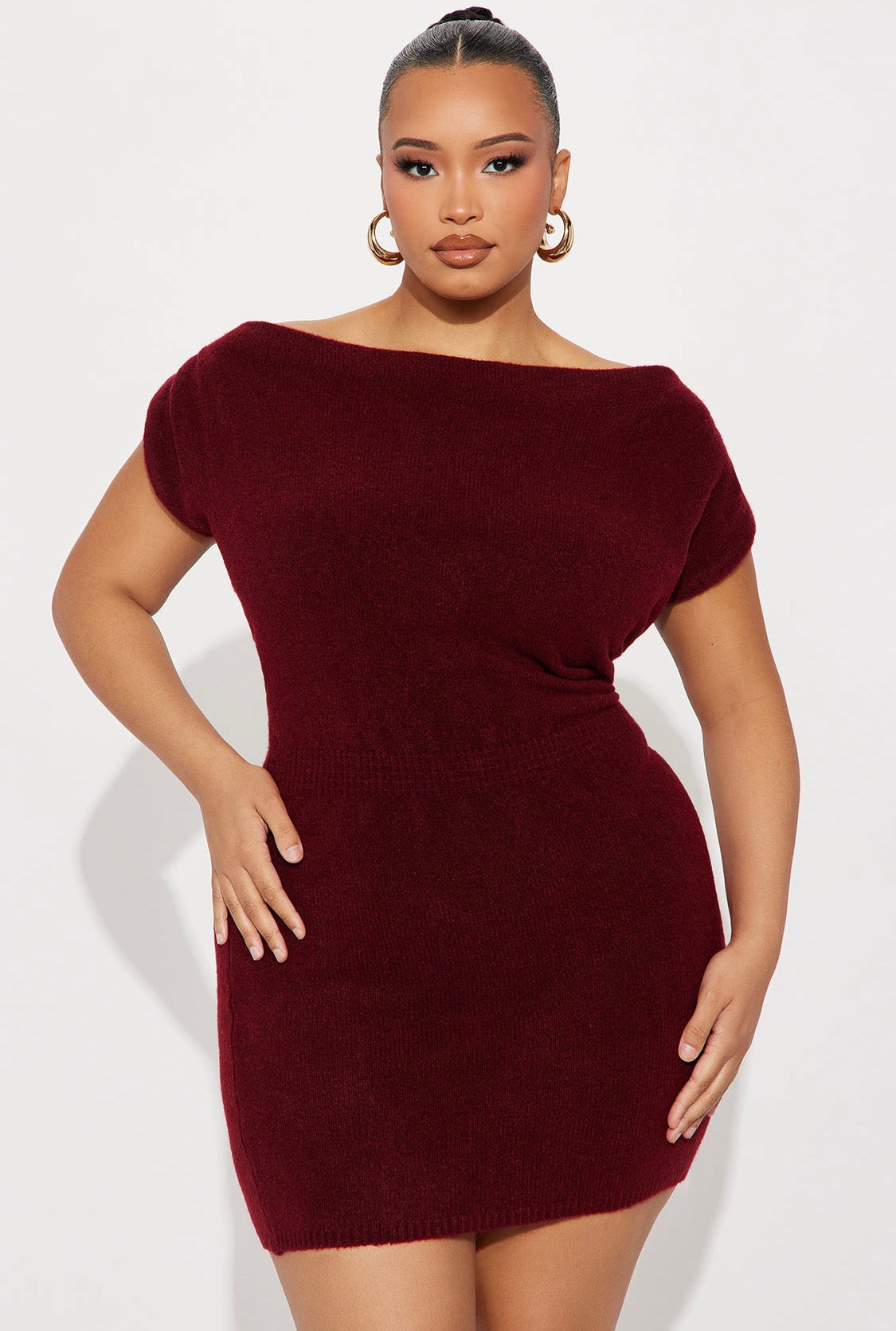 Carolina Asymetrical Sweater Mini Dress (Burgundy)