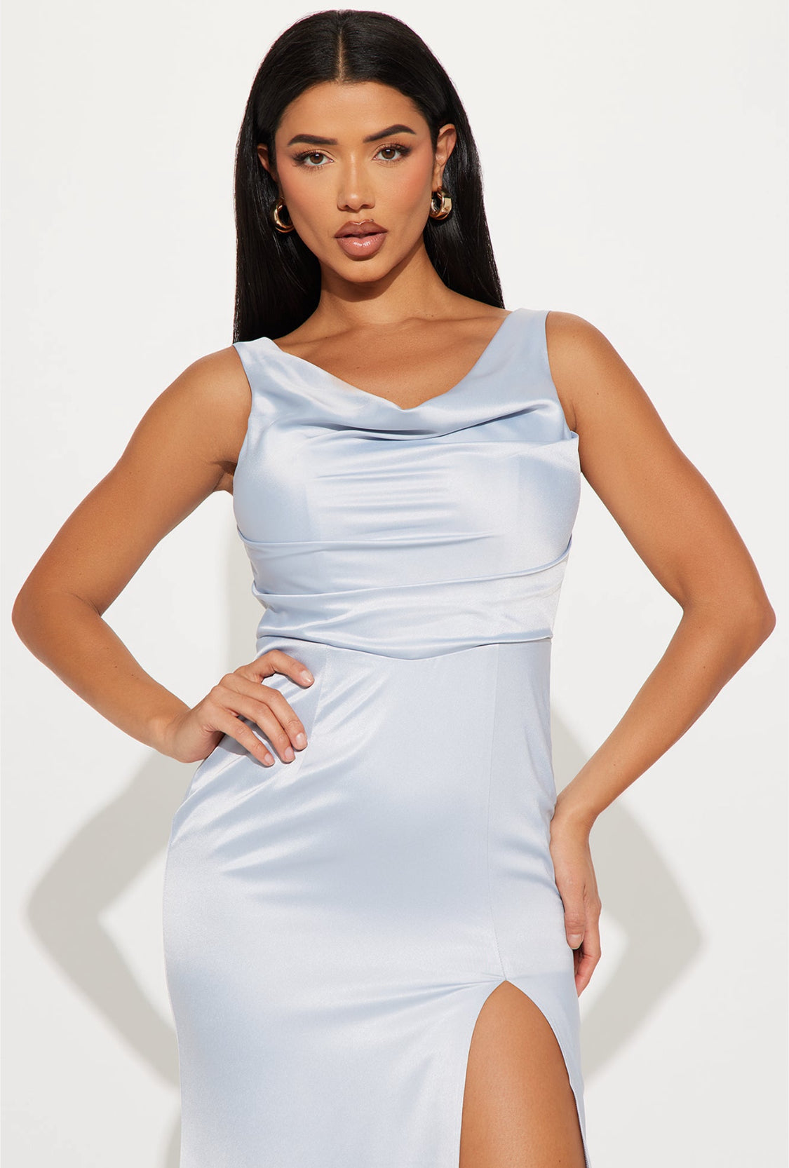 Cameon Satin Cowl Neck Maxi Dress (Light Blue)