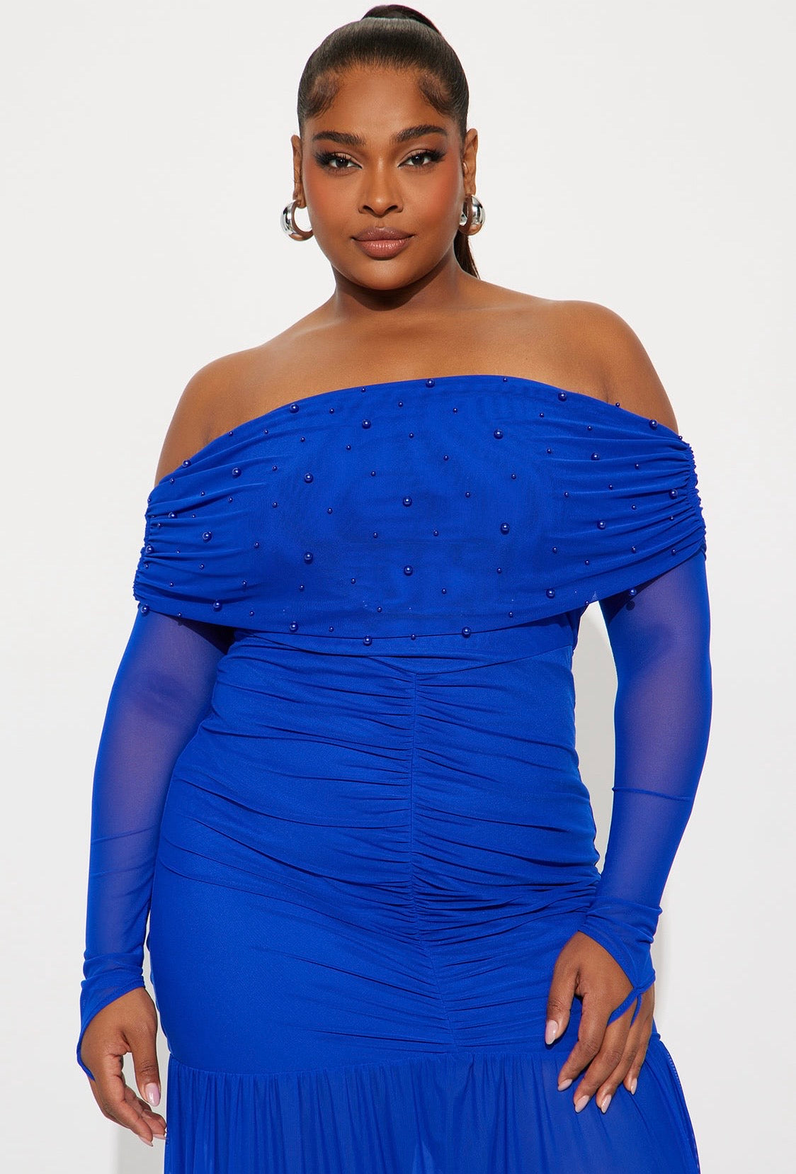 Gliss Pearl Boat Neck Maxi Dress (Royal Blue)