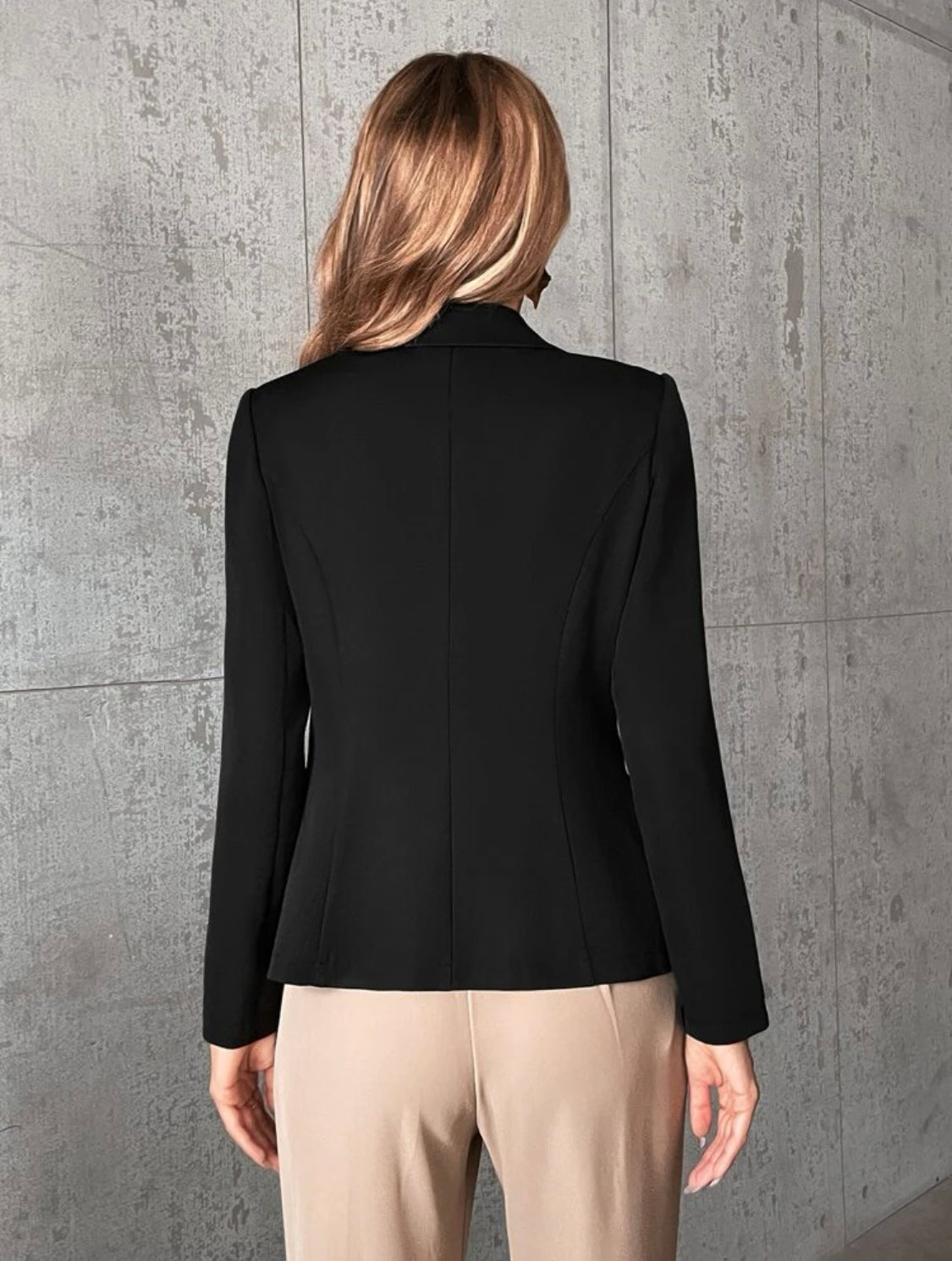Office Lapel Neck Single Button Blazer (BLACK)
