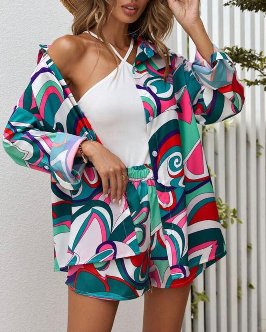 Allover Print Drop Shirt & Short Co-Ords-2PCS (Multi Color)