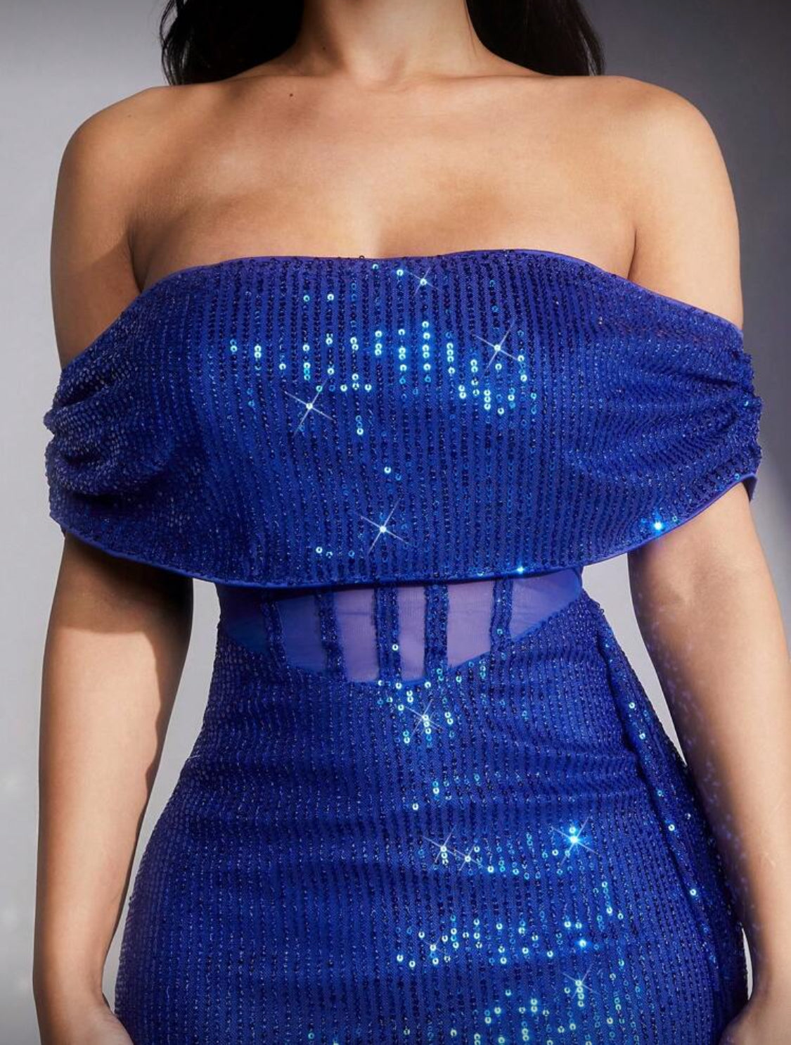 Universal Off Shoulder Sparkly Sequin Dress (Blue)