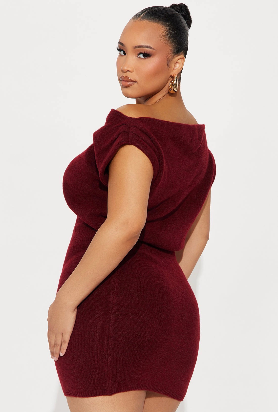 Carolina Asymetrical Sweater Mini Dress (Burgundy)