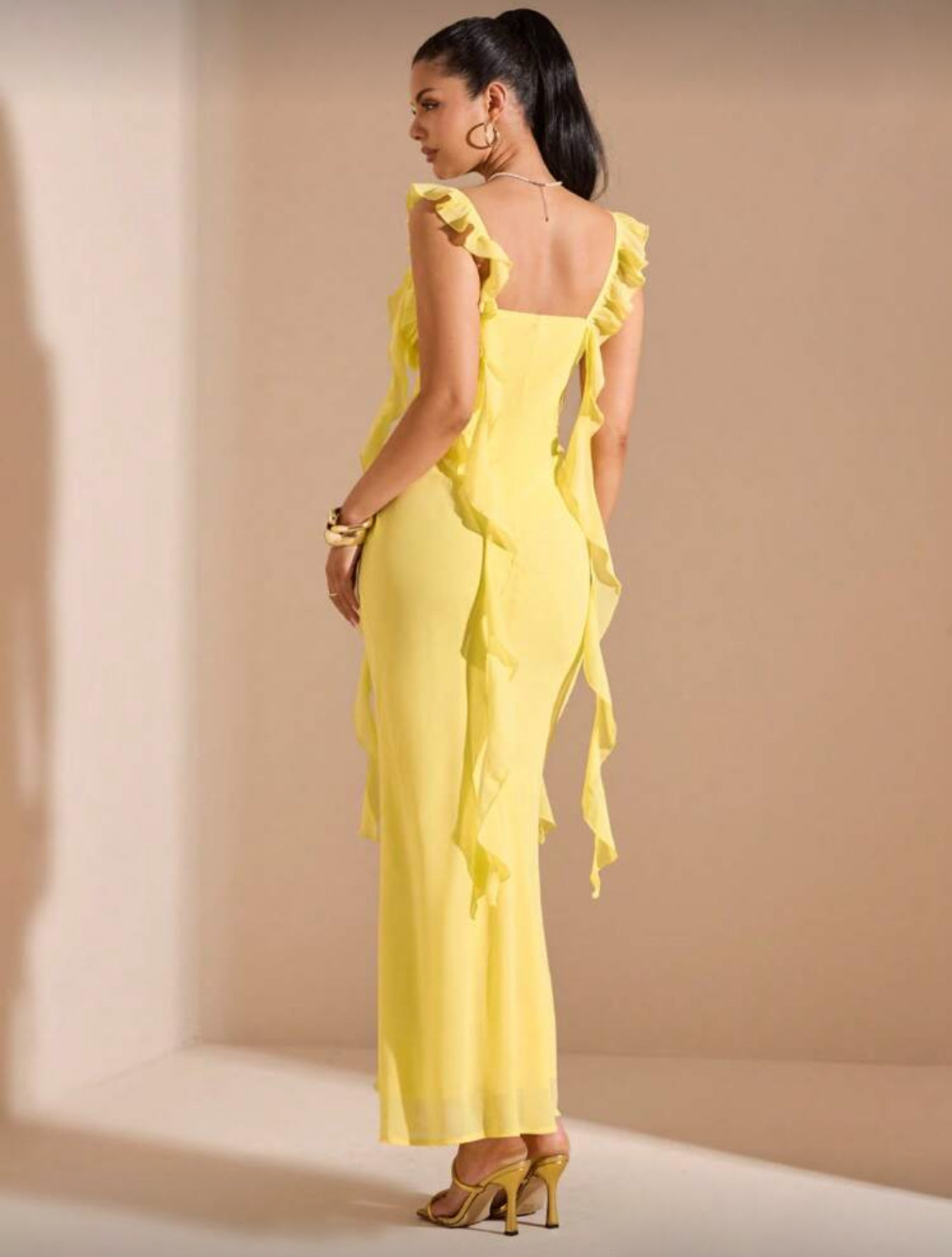 Jenny Ruffles Straps Long Dress (Yellow)