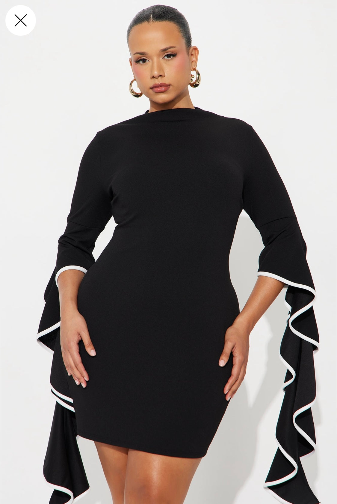 Bonny Plus Wavy Half Sleeves High Neck Midi Dress (Black/ White)