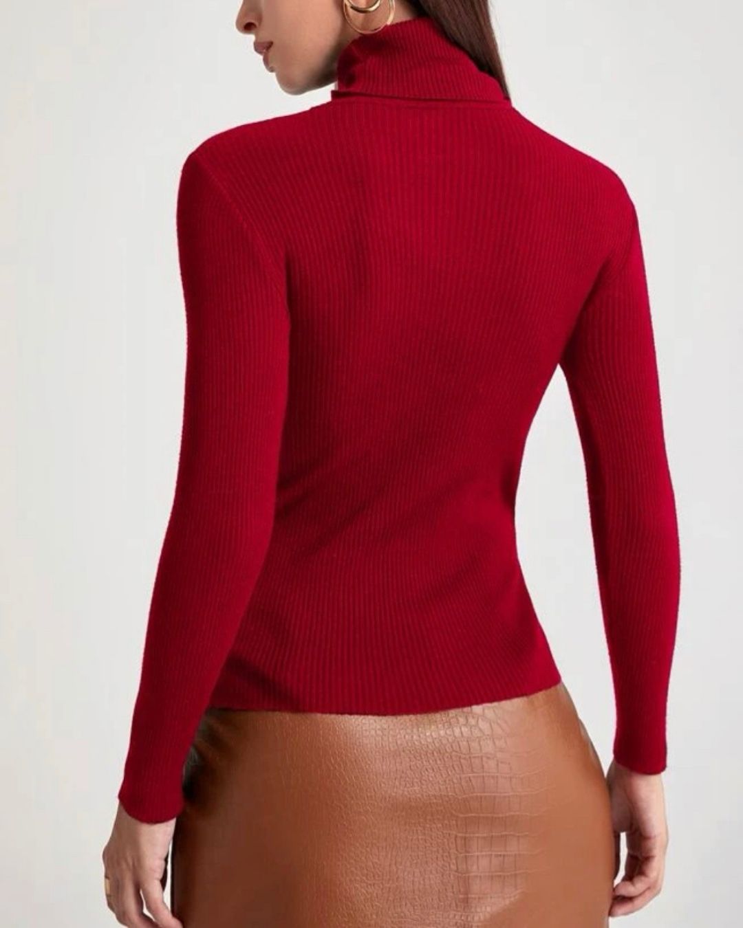 Turtle Neck Ribbed Knit Sweater