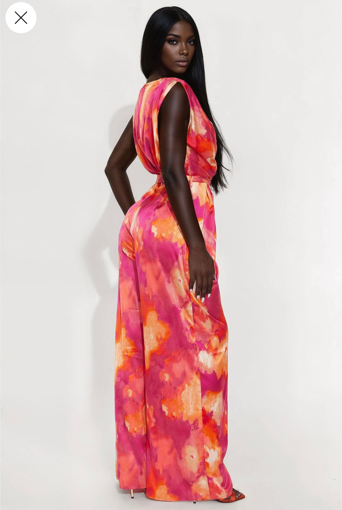 Miami Summer V Neck Satin Jumpsuit (Orange/ Fushia)