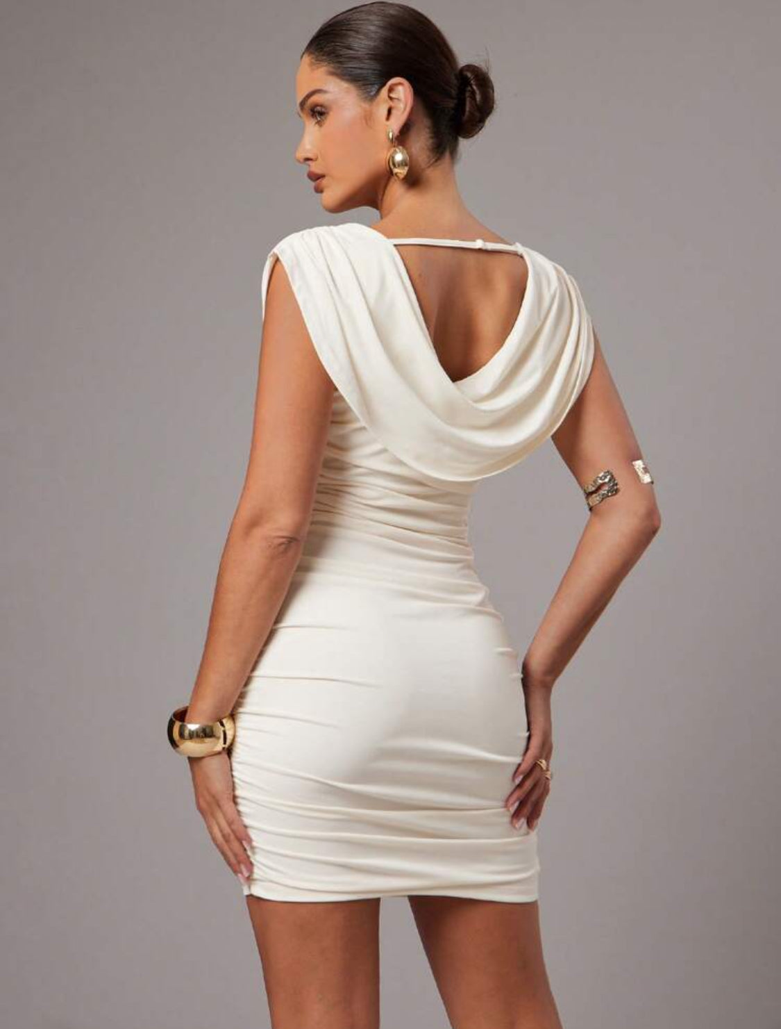 Brooklyn Flared Collar Bodycon Dress (Beige)