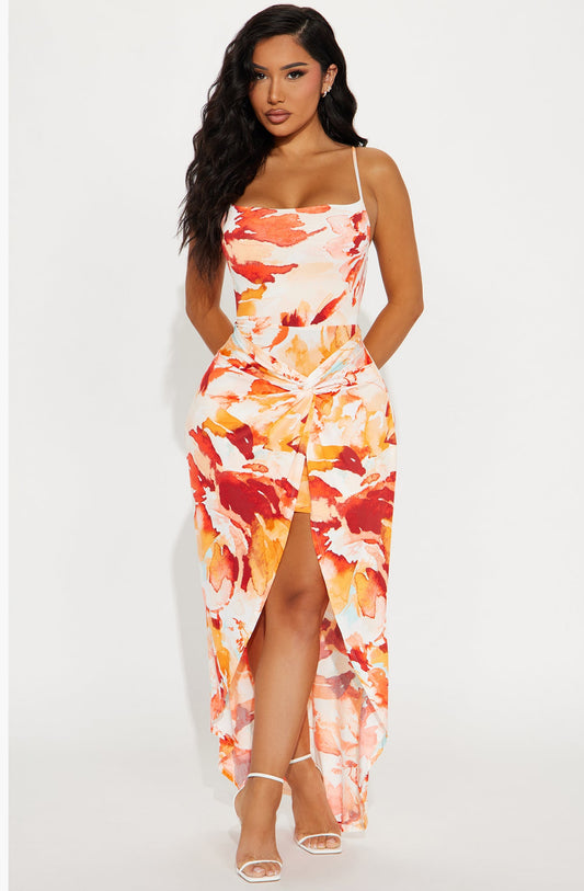 Clementine Floral Wrap Maxi Dress (Orange)