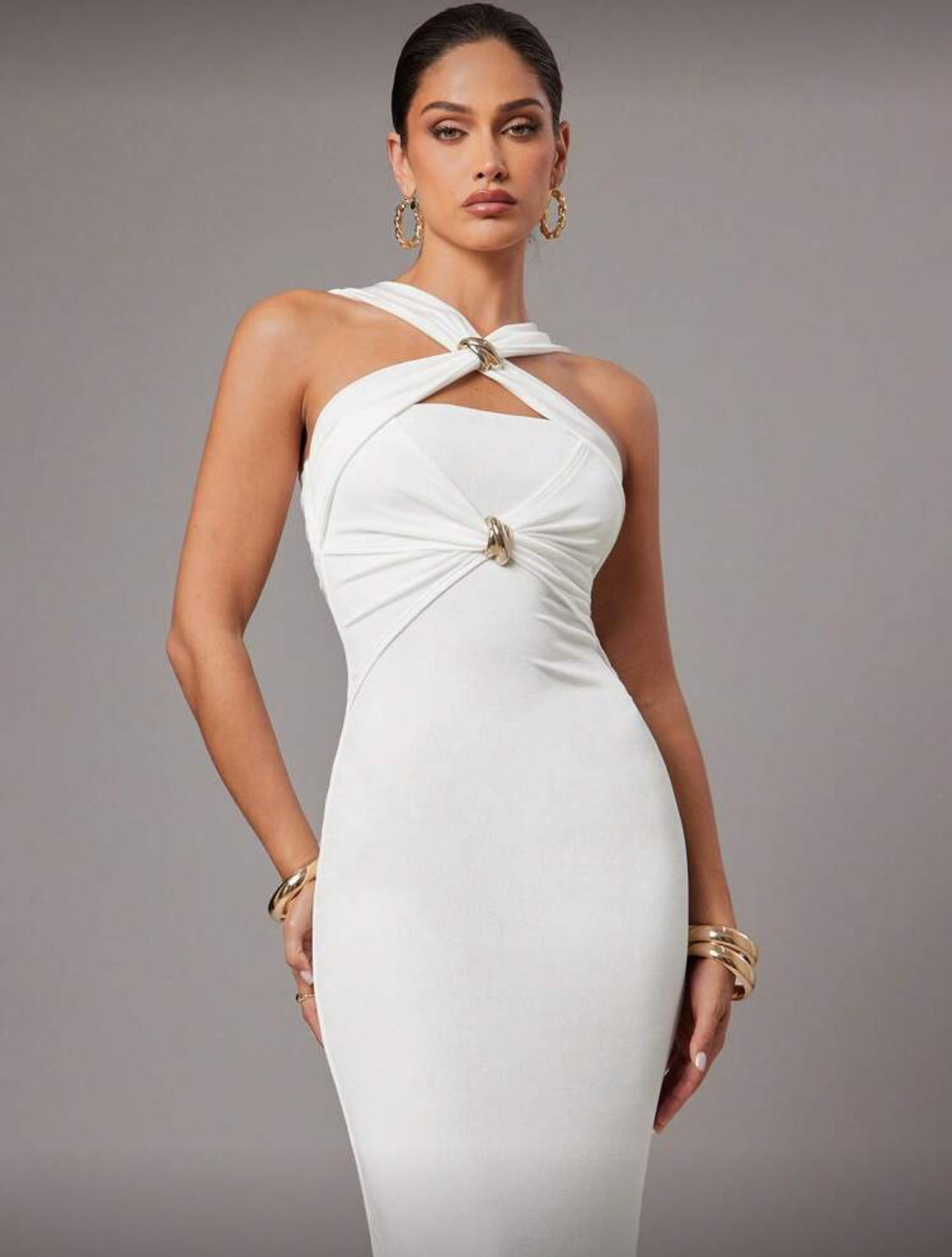 Zetra Buckle Bustier Bodycon Dress (White)