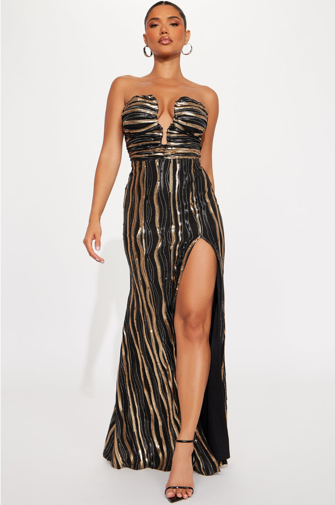 Taylor  Striped Sequin Dress (Black/ Gold)