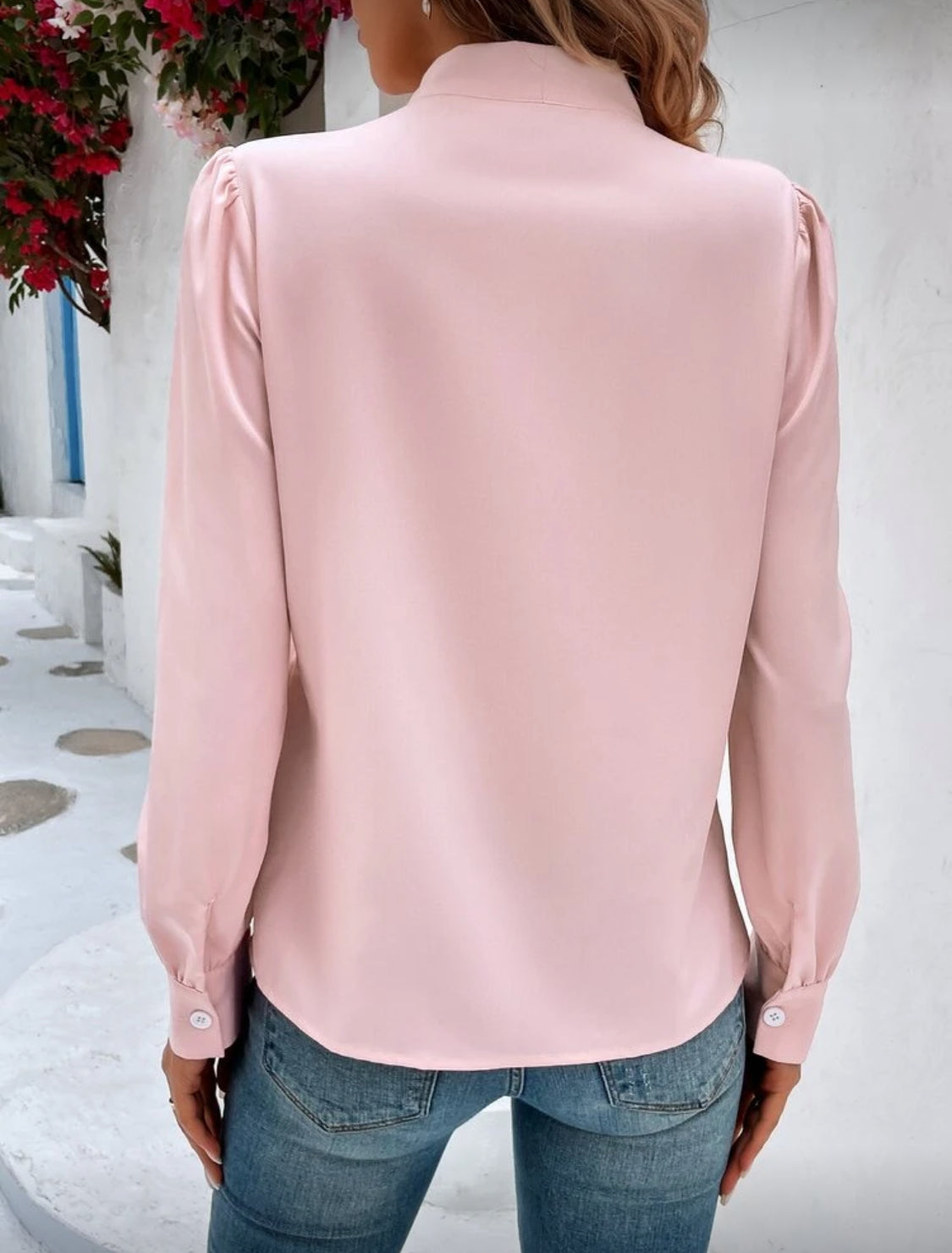 Tie Neck Button Front Shirt Dusty Rose Blouse