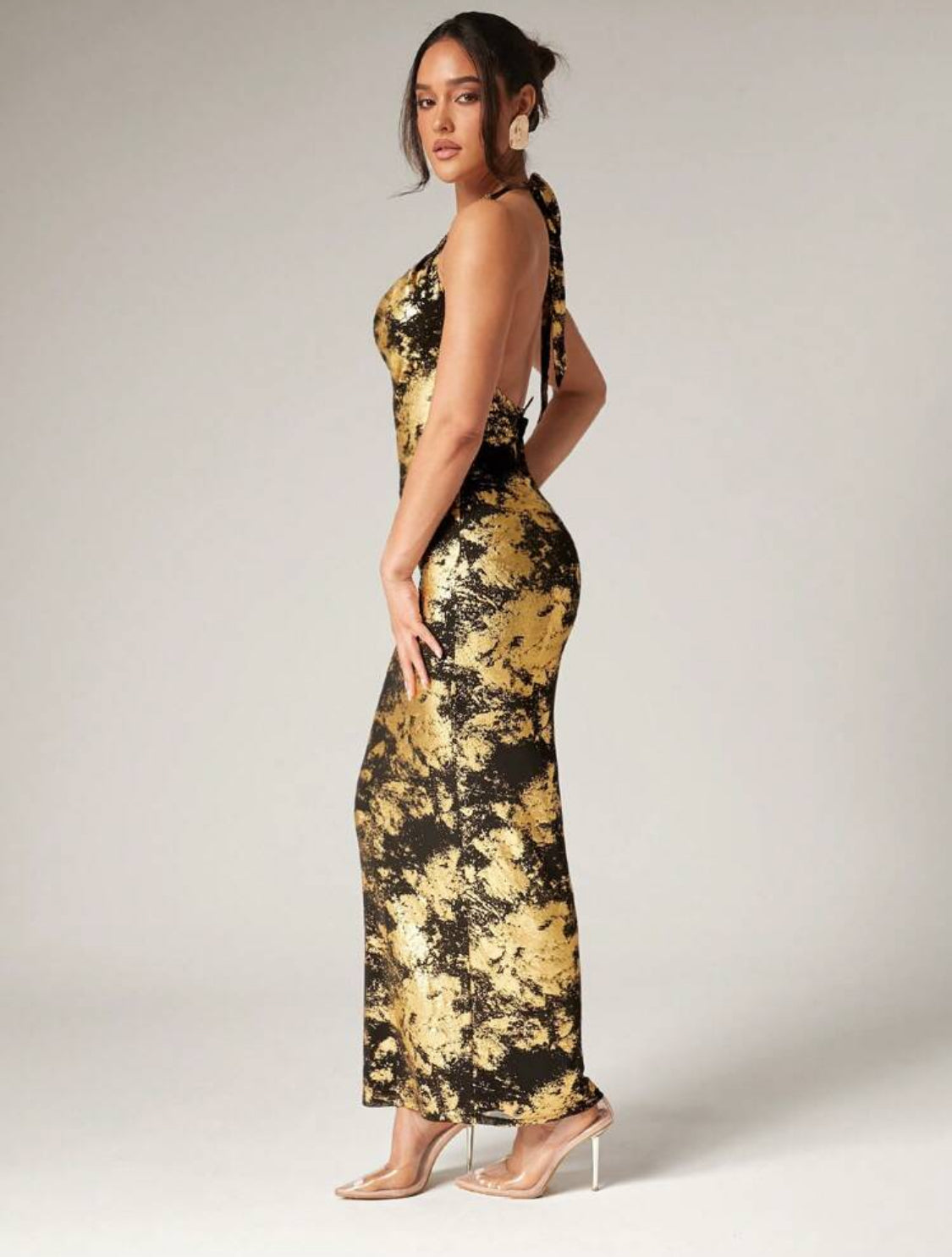 Betz Fav Low Neck Foil Dress (Black/ Gold)