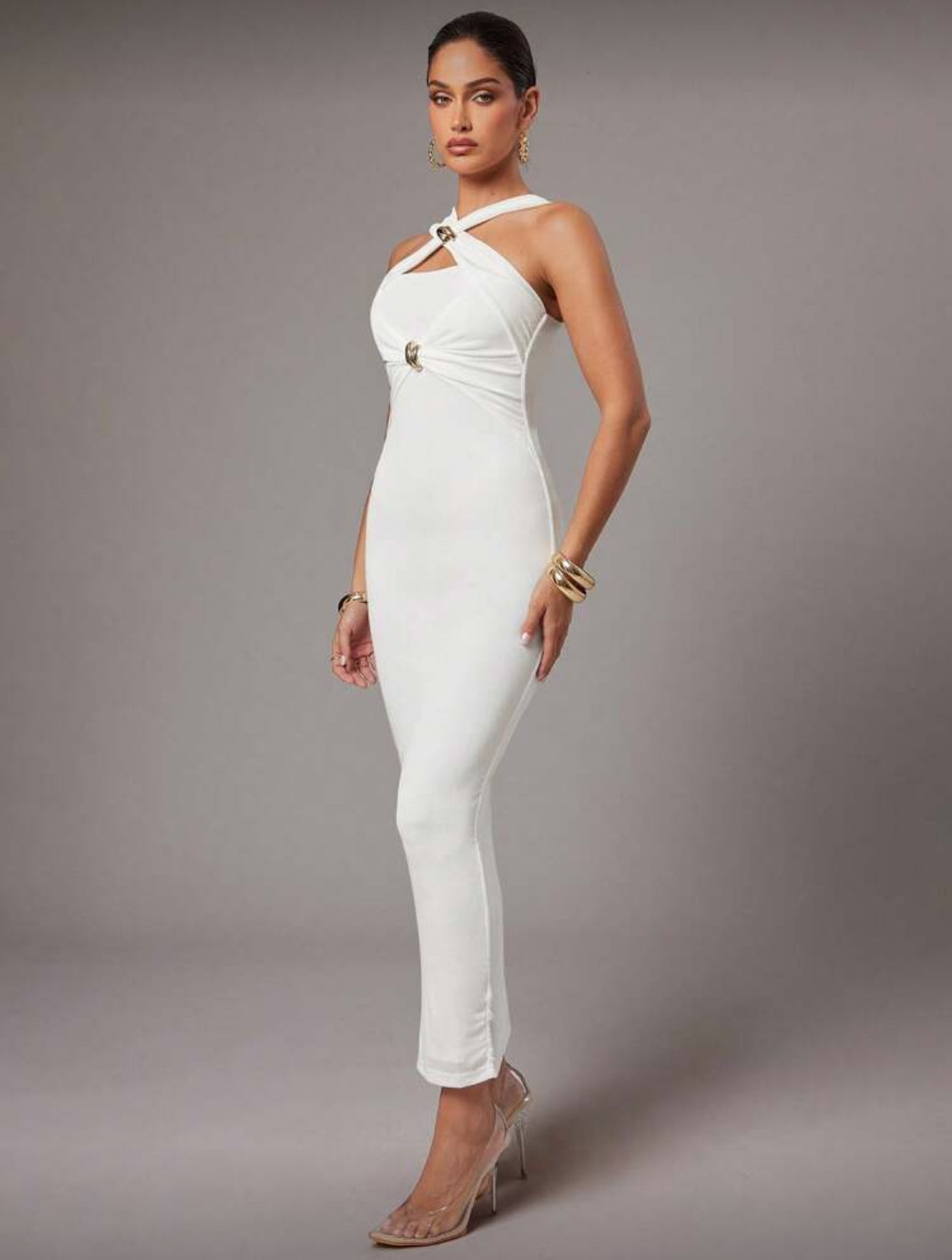 Zetra Buckle Bustier Bodycon Dress (White)