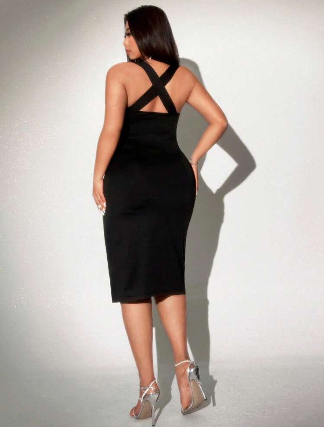 Lento Elegant Heart Shape Neck Dress (Black)