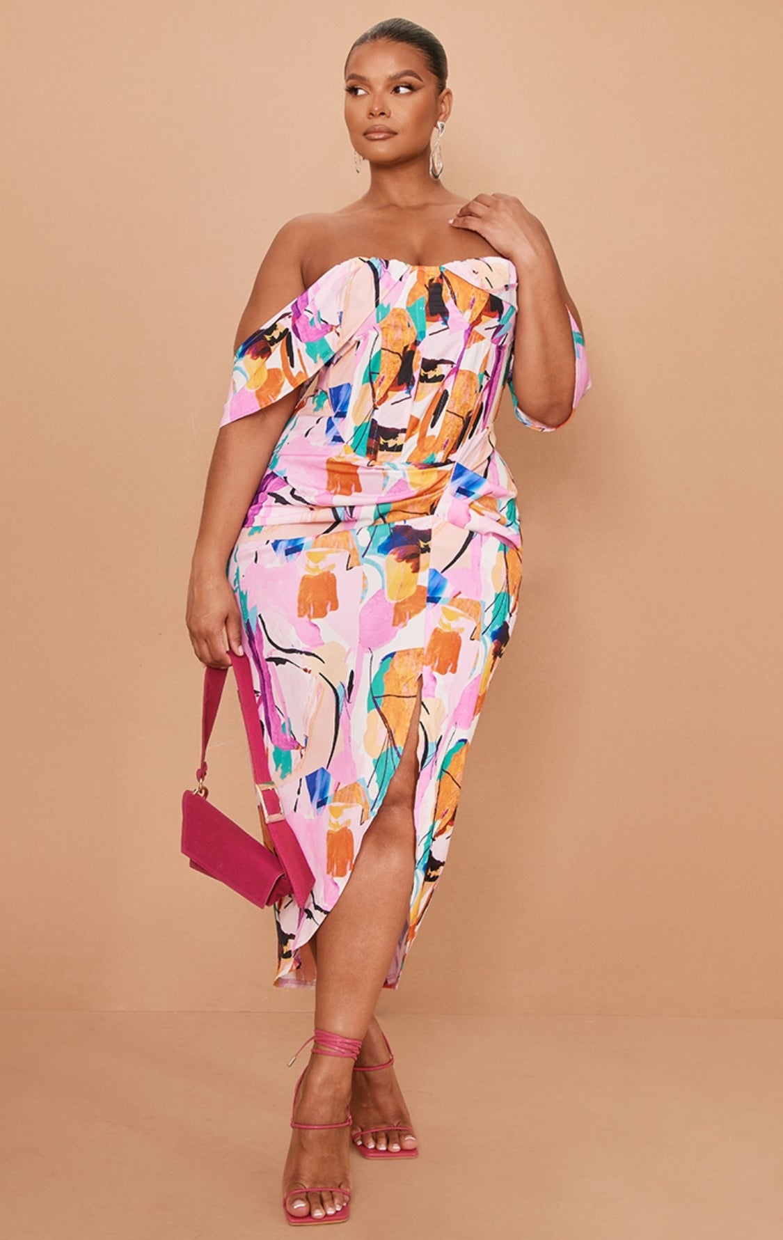 Printemps Floral Off Shoulder Dress (Pink)