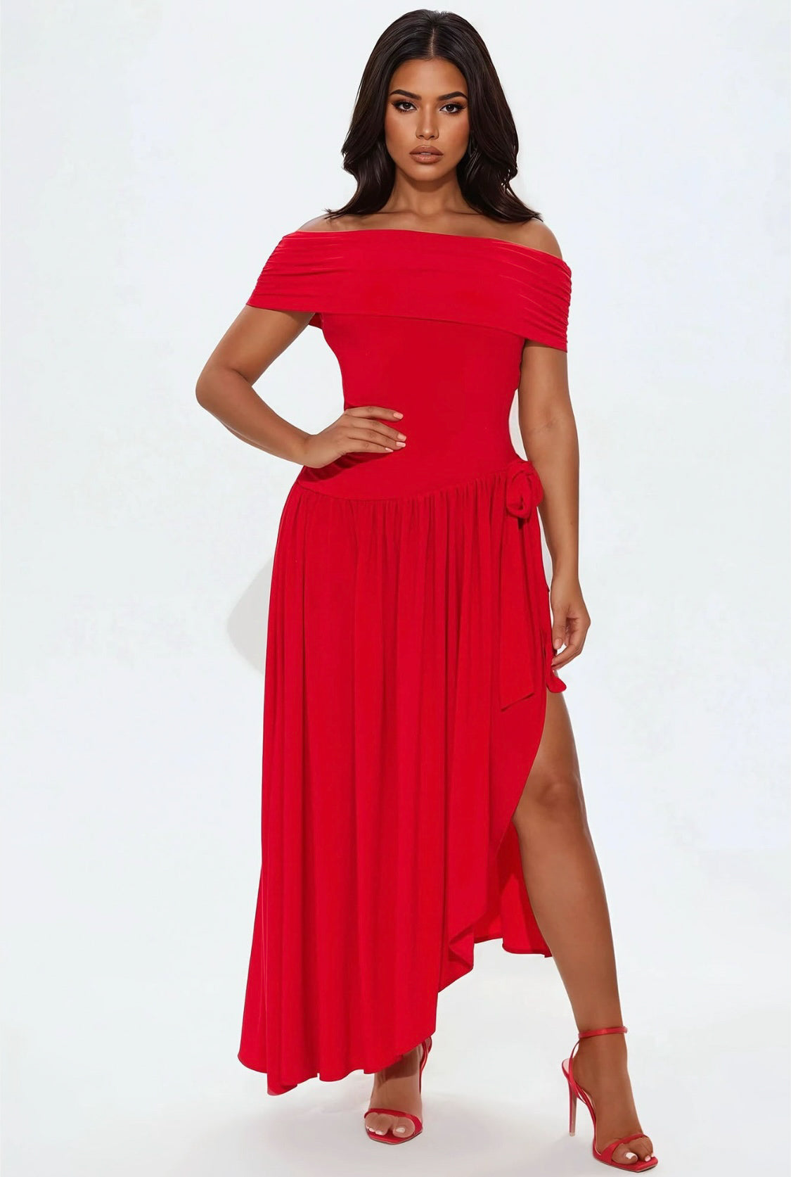 Tango Backless Off Shoulder Cotton Blend Long Dress (Red)