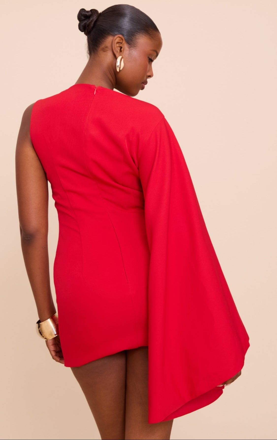 Pretty Xmas Asymetrical Cape Gabardine Dress (Red)
