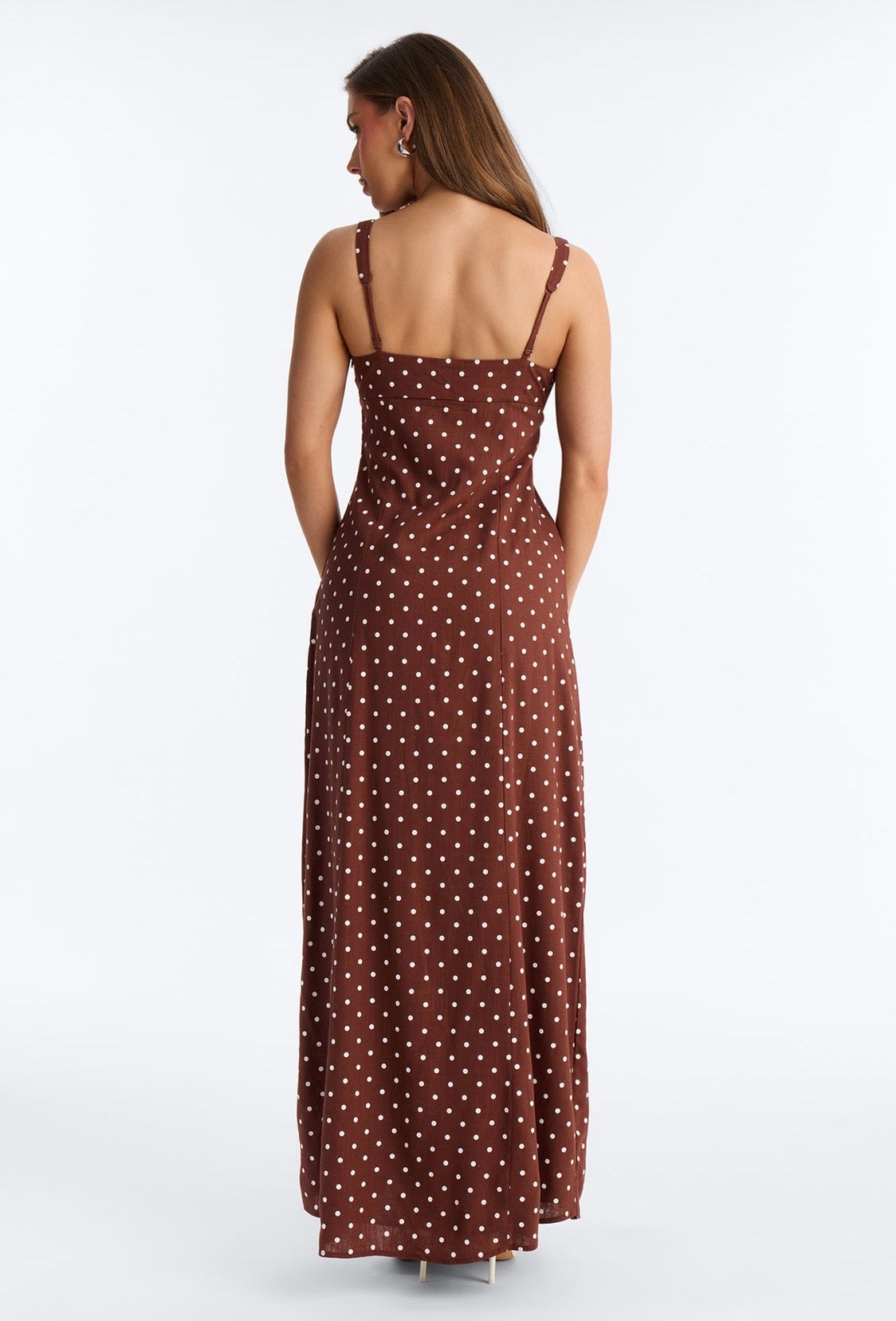 Polka Dot Linen Garden Party Dress (Brown)