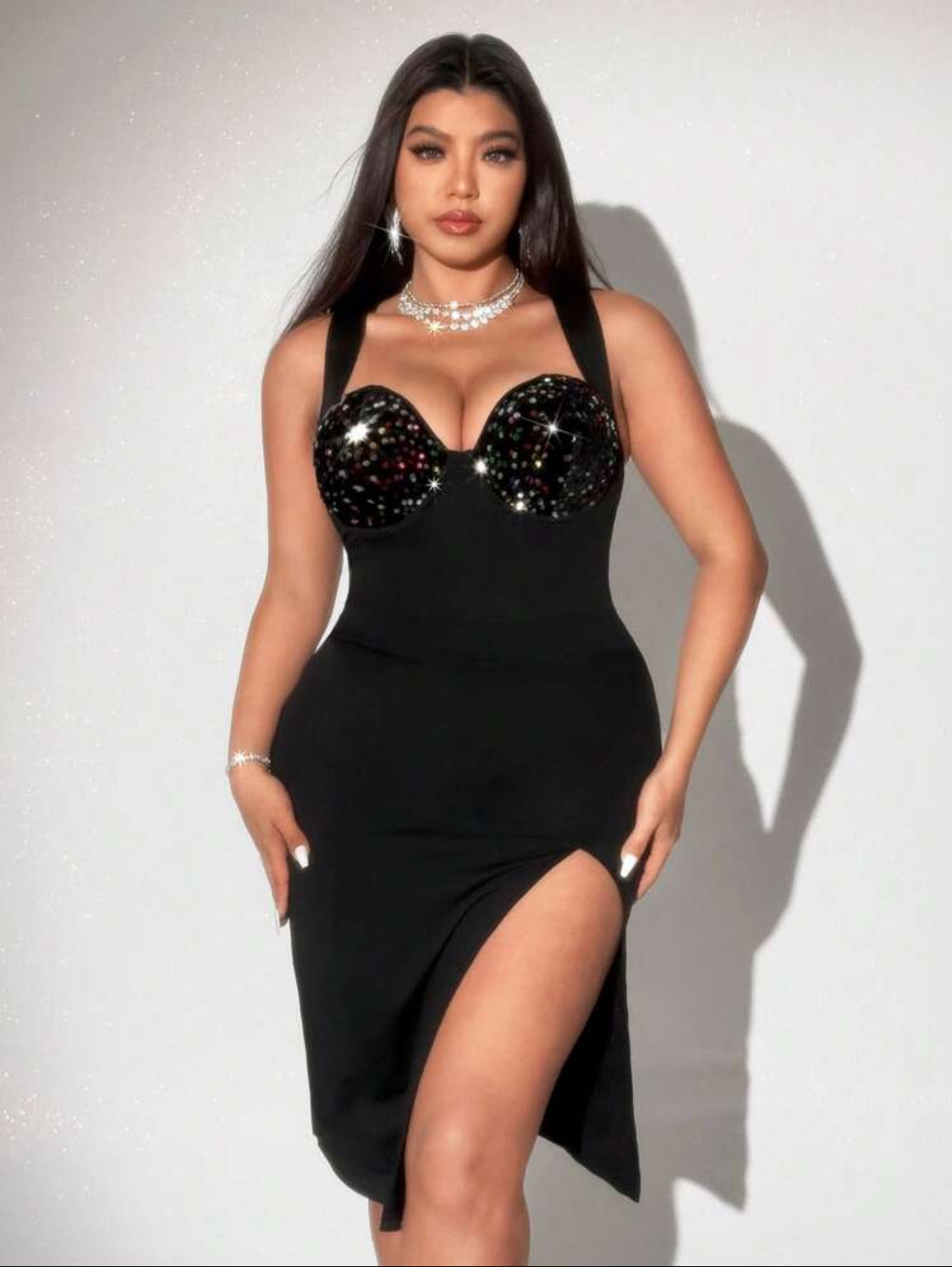 Lento Elegant Heart Shape Neck Dress (Black)