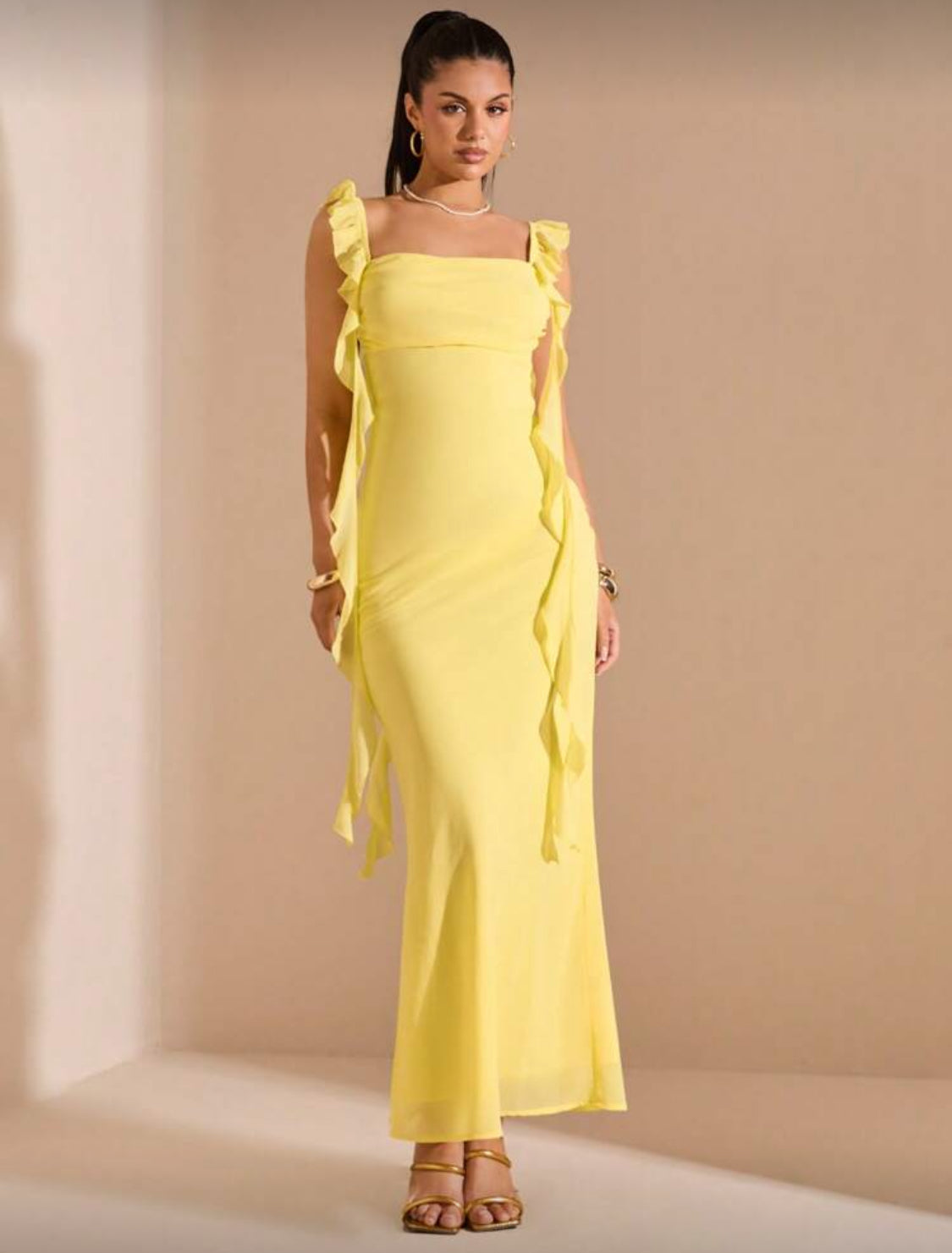 Jenny Ruffles Straps Long Dress (Yellow)