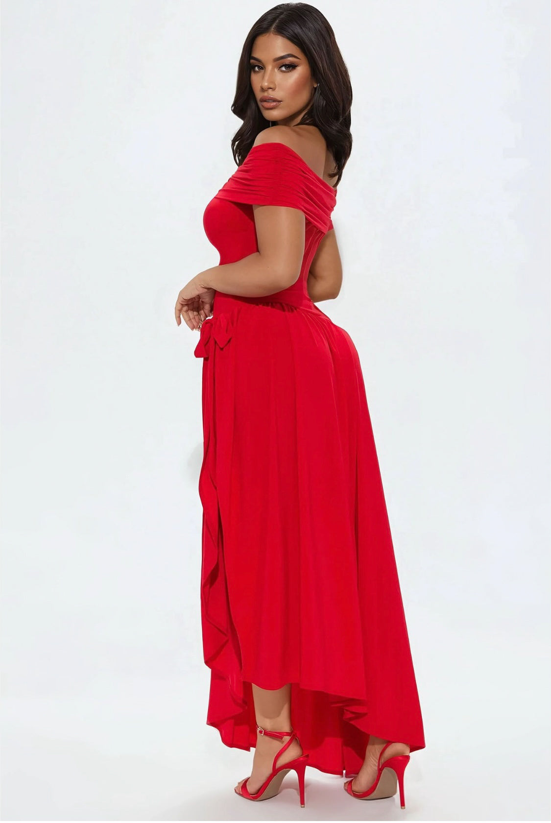 Tango Backless Off Shoulder Cotton Blend Long Dress (Red)