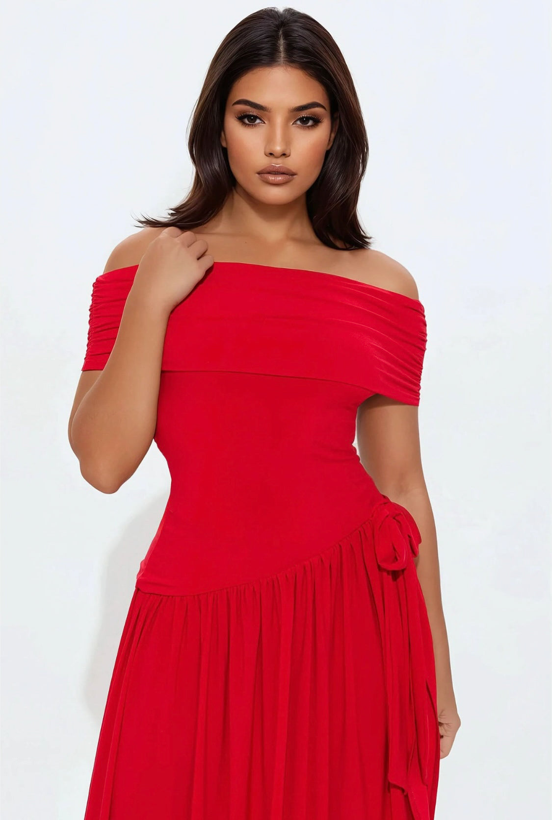 Tango Backless Off Shoulder Cotton Blend Long Dress (Red)