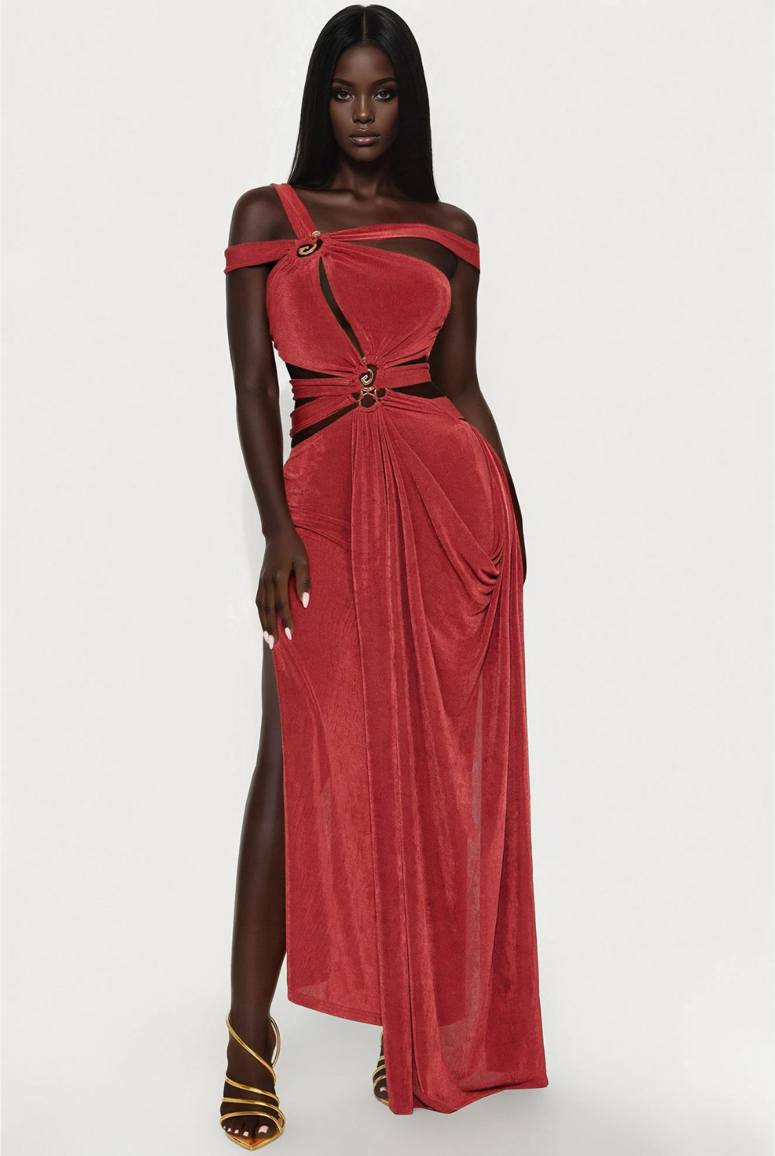 Lena Cut Out Summer Resort Dress (Rust Orange)