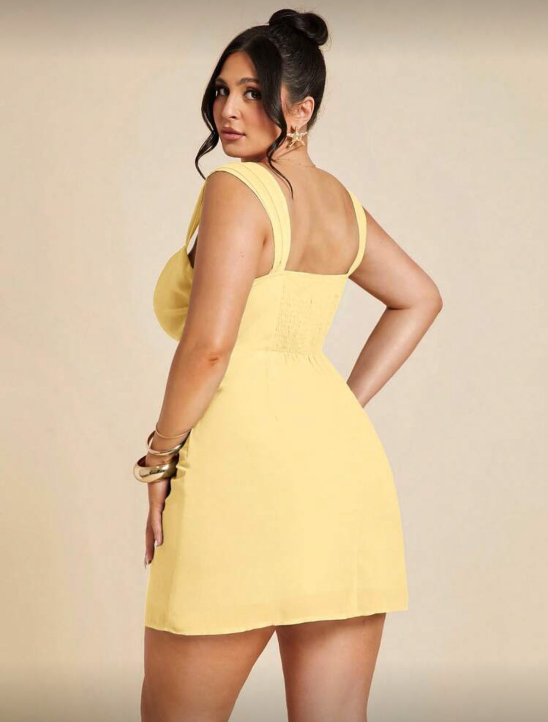 Ruth Large Straps Plus Size Bustier Chiffon Dress (Yellow)