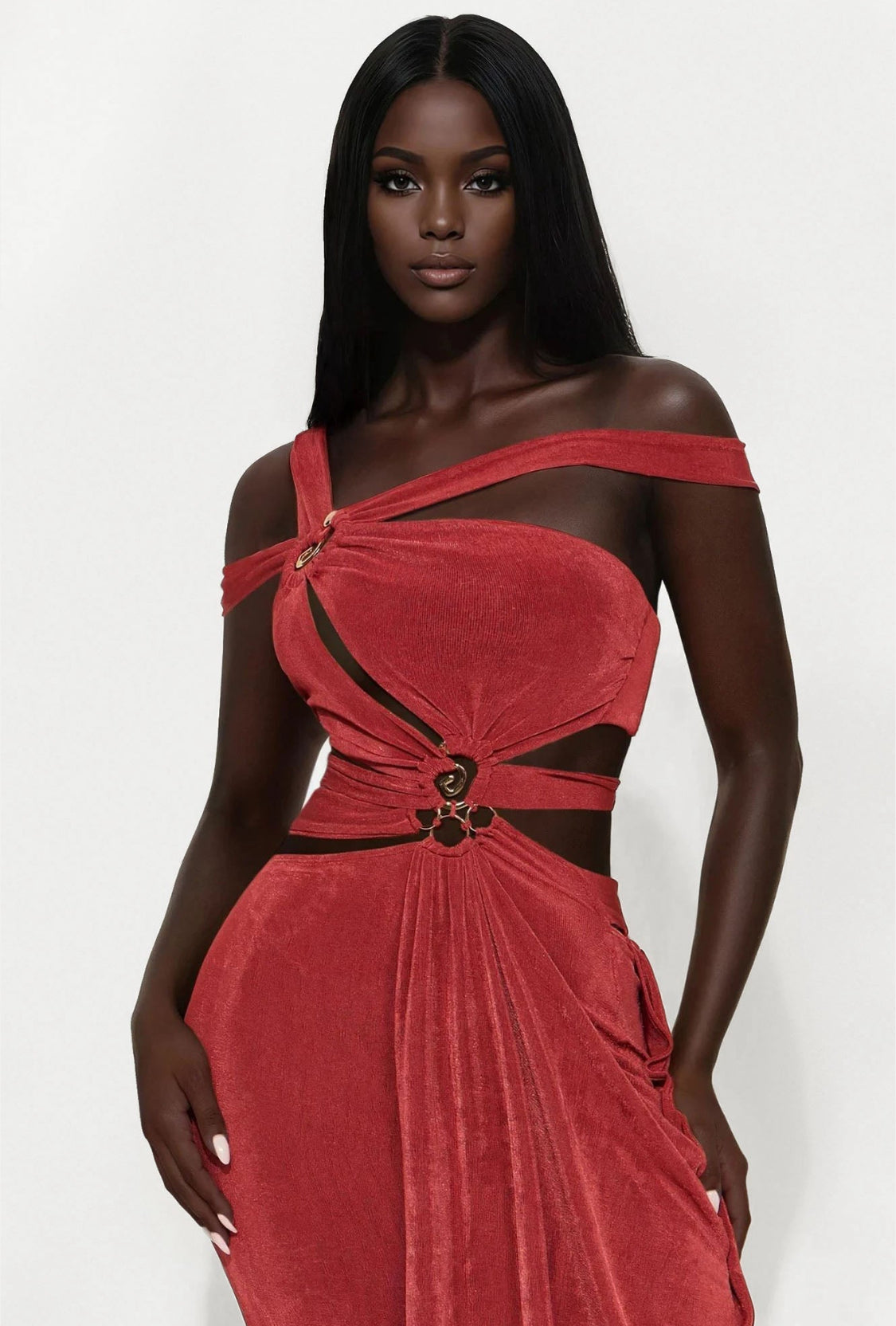 Lena Cut Out Summer Resort Dress (Rust Orange)