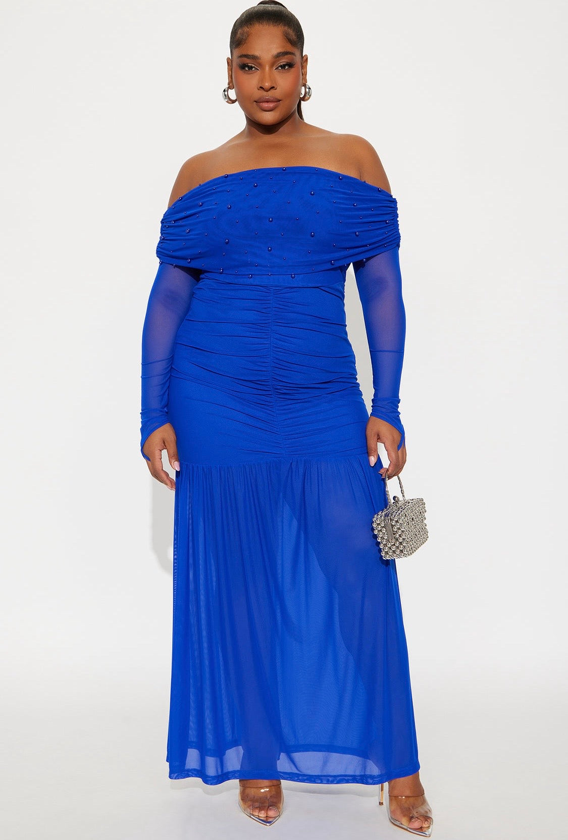 Gliss Pearl Boat Neck Maxi Dress (Royal Blue)