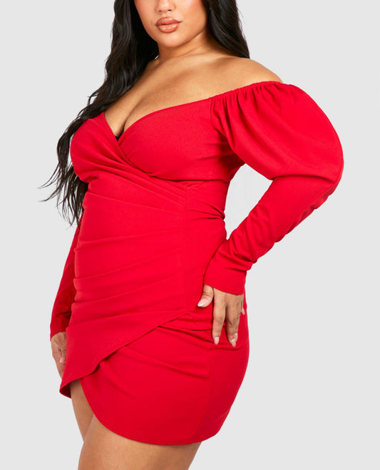 Nova Bardot Wrap Dress (Red)