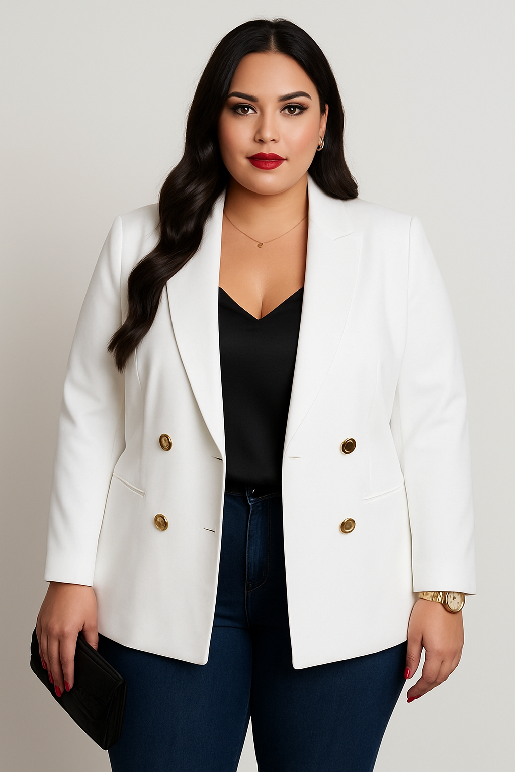 Collar Gold Button Pocket Lined Blazer (White)