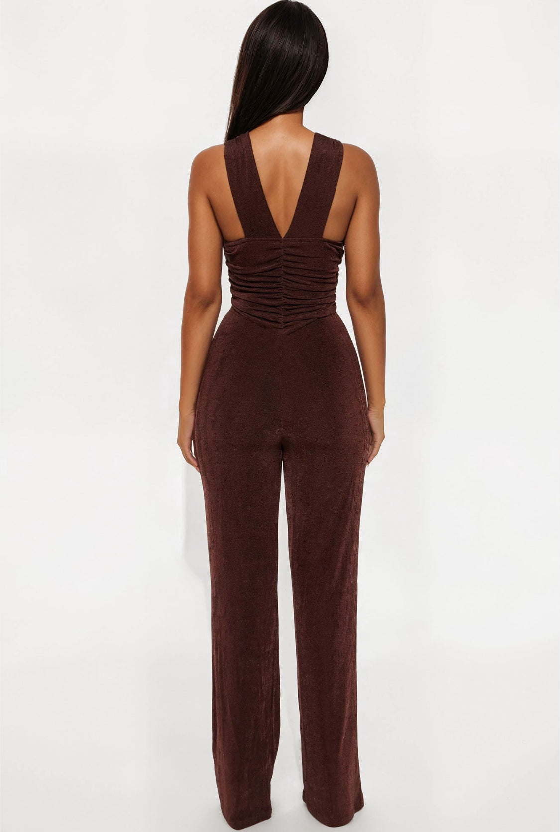 Vivia Slinky Wide Leg Jumpsuit (Brown)