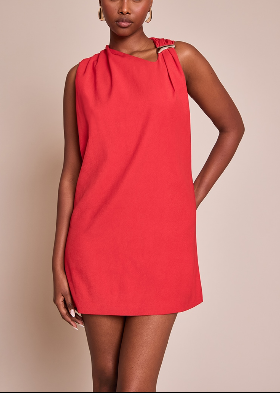 Catalina Woven Asymmetric Trim Detail Dress (Red)