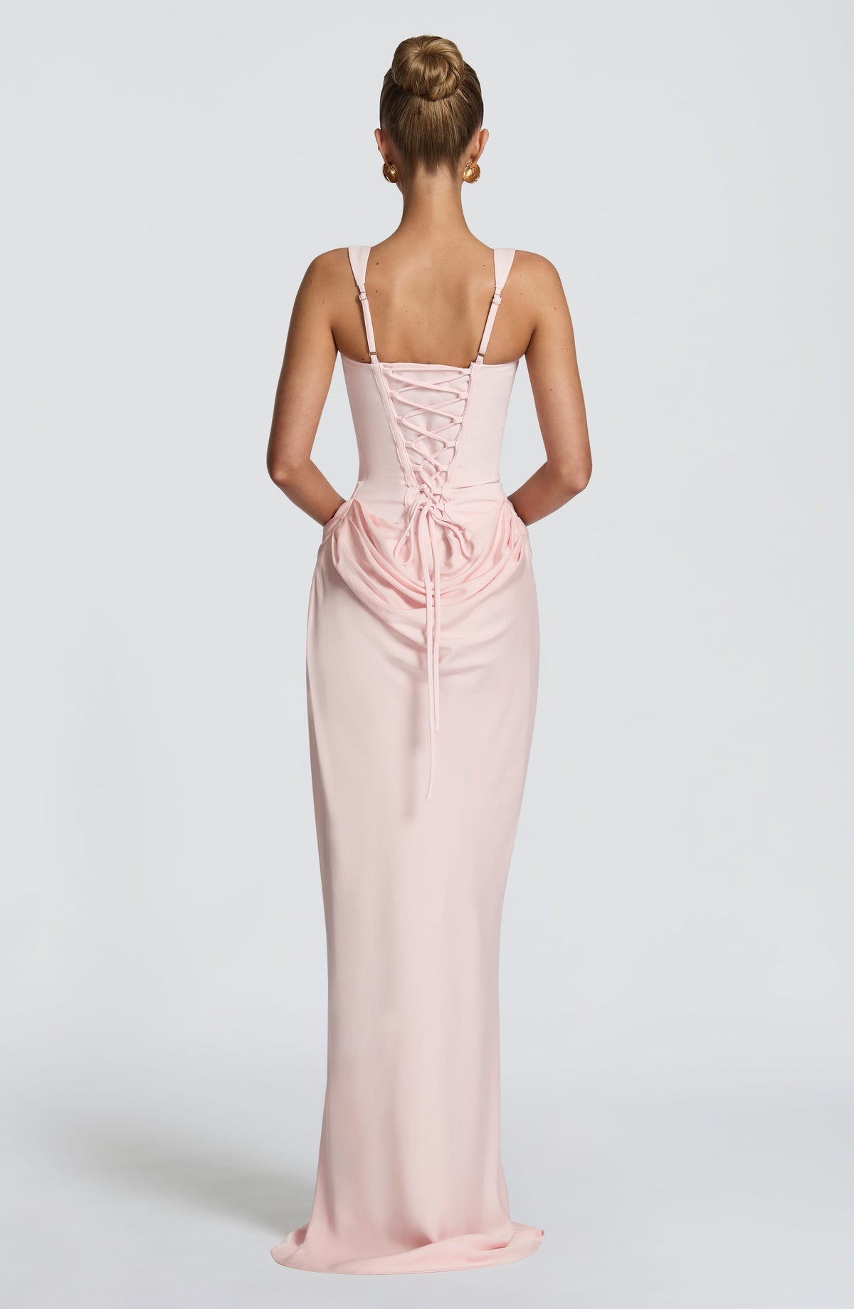 Cornelia Maxi Draped square Neck Maxi Dress (Pink)