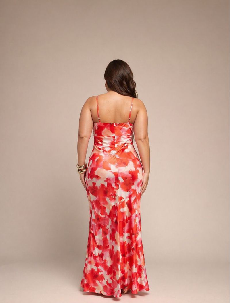 Penny Cami Satin Straps Buckle Flower Dress (Orange)